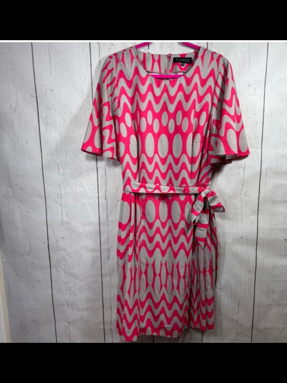 Glossy Pink & Cream Patterned Wrap Dress by Eloquii Size 14